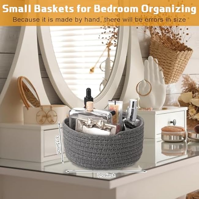 Boao 4 Pcs Small Storage Cotton Rope Woven Baskets for Gifts Empty Boho Shelf Closet Storage Bins Gift Cute Baby Basket Nursery Holiday Decorative Bins for Living Room Bedroom(Gray)