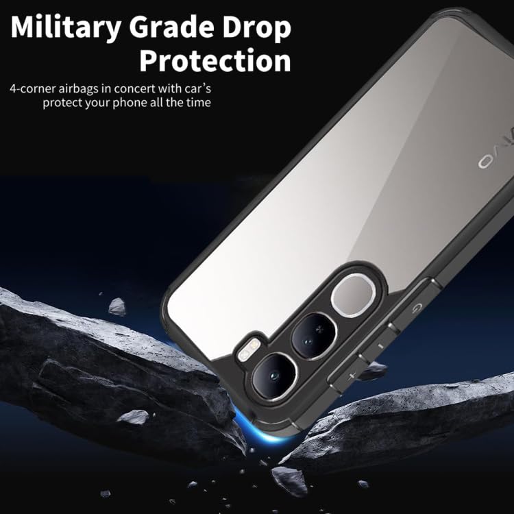 Image of SHINESTAR Ultra Slim Clear Back Cover for Vivo Y300 5G, Transparent Hybrid Hard Shell Plastic & Soft Silicone Rubber Bumper, Non-Yellow Acrylic Protective Cover for Vivo Y300 5G - Black