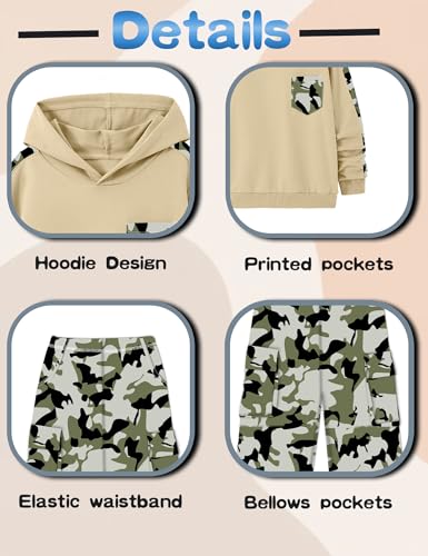 Image of mksodopy Boys Clothes Long Sleeve Hoodie and camouflage cargo pants Boy Outfits for 6-16 Years