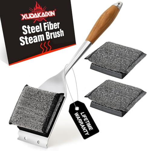 XUDAKAIXIN Bristle-Free Steam Grill Brush – No Bristle Shedding, with Replacement Head. Ultra-Safe & Efficient Cleaner for Cast Iron and Stainless Steel Outdoor Grills