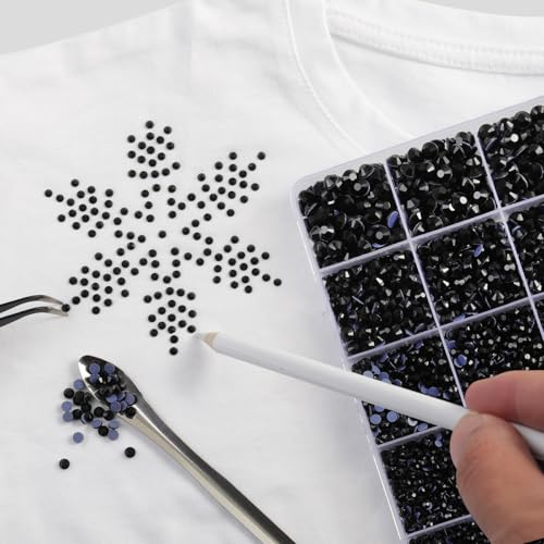 Image of Hotfix Rhinestones Kit,Black, Mixed 5 Sizes 14400pcs | Hot Fix Crystals, for Bedazzling Clothes Crafts, with Wax Pencil,Tweezers and Spoon,SS6-SS30