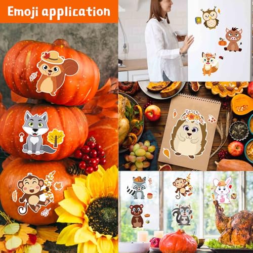 Image of 24 PCS Fall Stickers, Make-a-face Stickers,Autumn Animals Stickers for Kids | Make Your Own Animal Face Sticker Sheets, Thanksgiving Stickers for Party Favor Supplies Scrapbooking Crafts Classroom Gifts