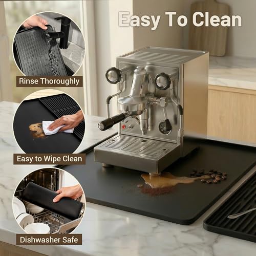 Image of Silicone Coffee Mat for Countertop, 16x16 inch Heat Resistant Espresso Machine Mat, Non-Slip Coffee Bar Mat with Detachable Drying Area and Raised Edge, Waterproof Station Pad - Black
