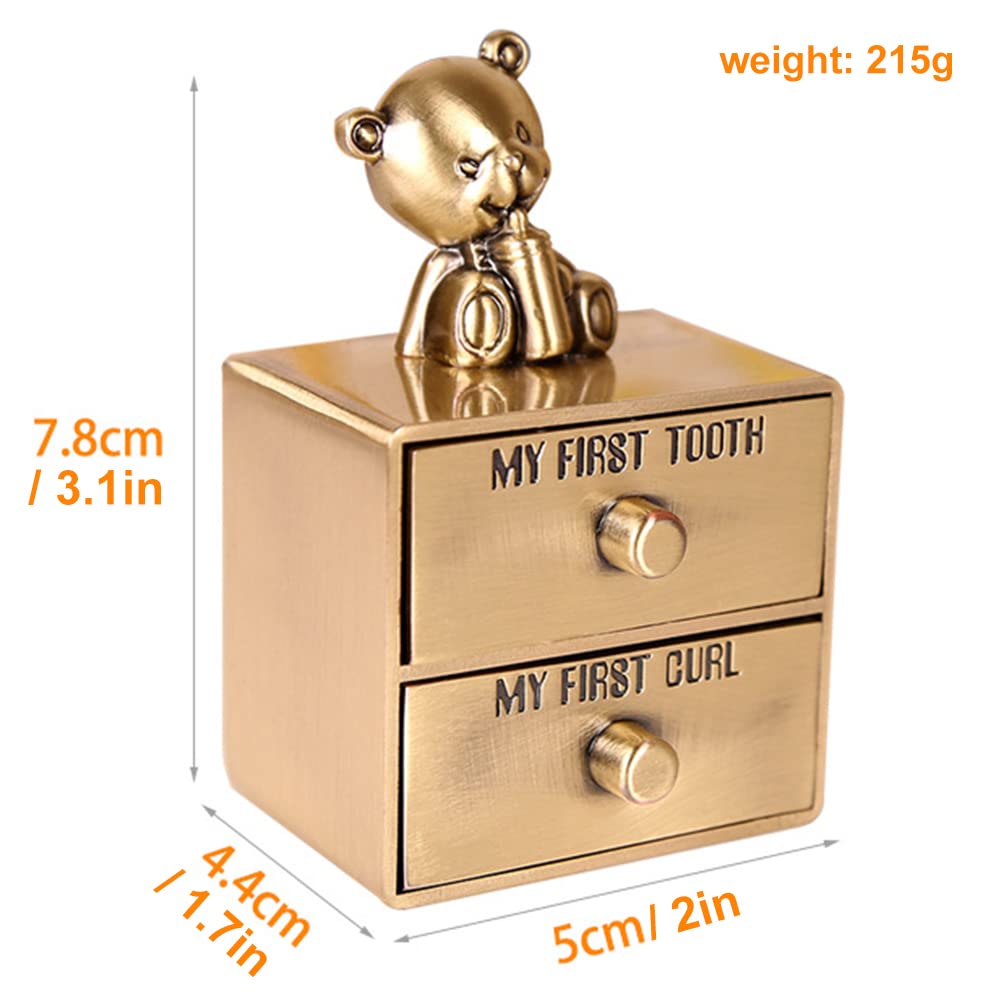 Lipeed Melktanddoos Baby eerste krul en eerste tand tanddoos Keepsake doos Metalen legering Zoete beer Tanddoos met 2 laden Geheugendozen voor kinderen