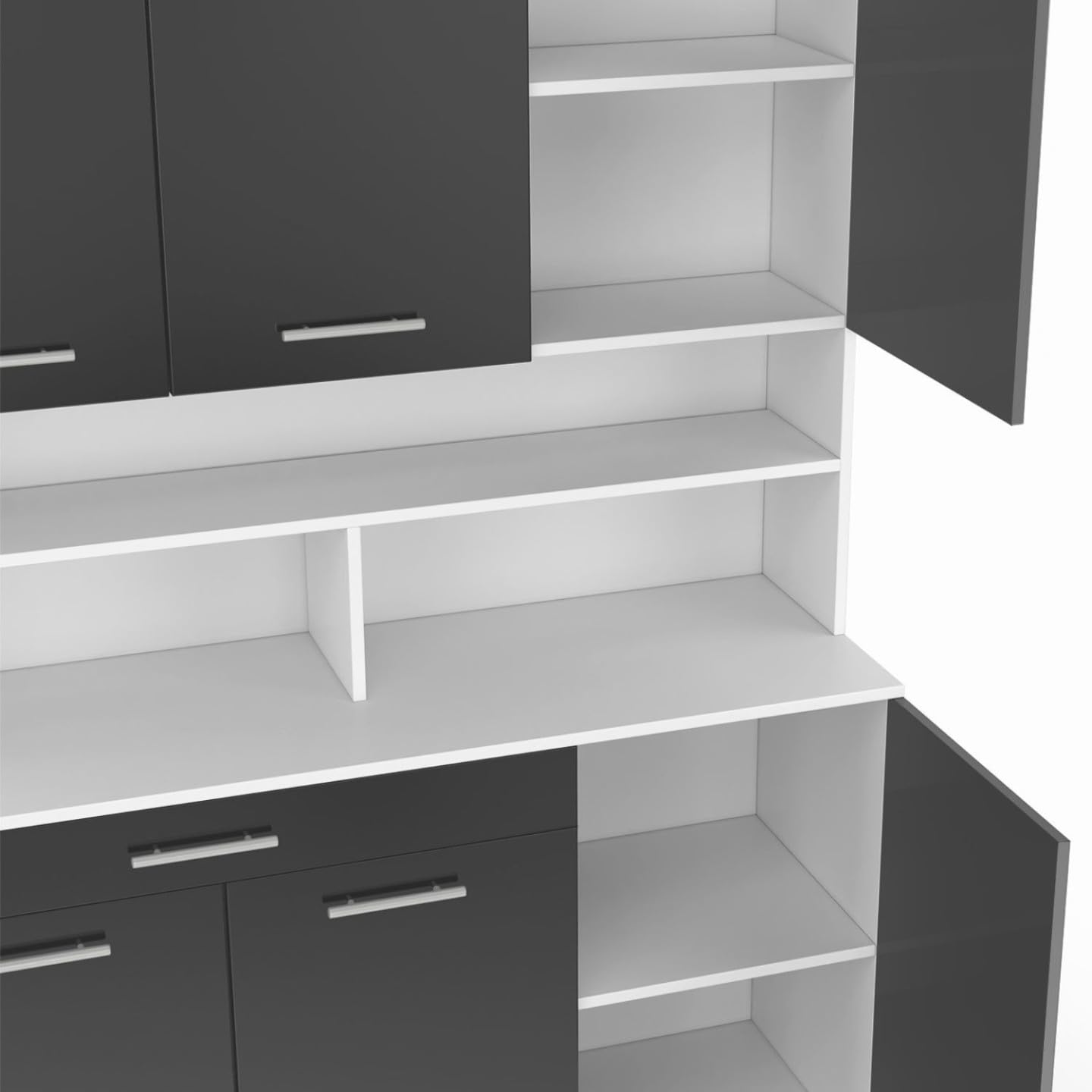 IDMarket - Buffet de Cuisine 120 CM CINA 6 Portes + tiroir Blanc et Gris Brillant