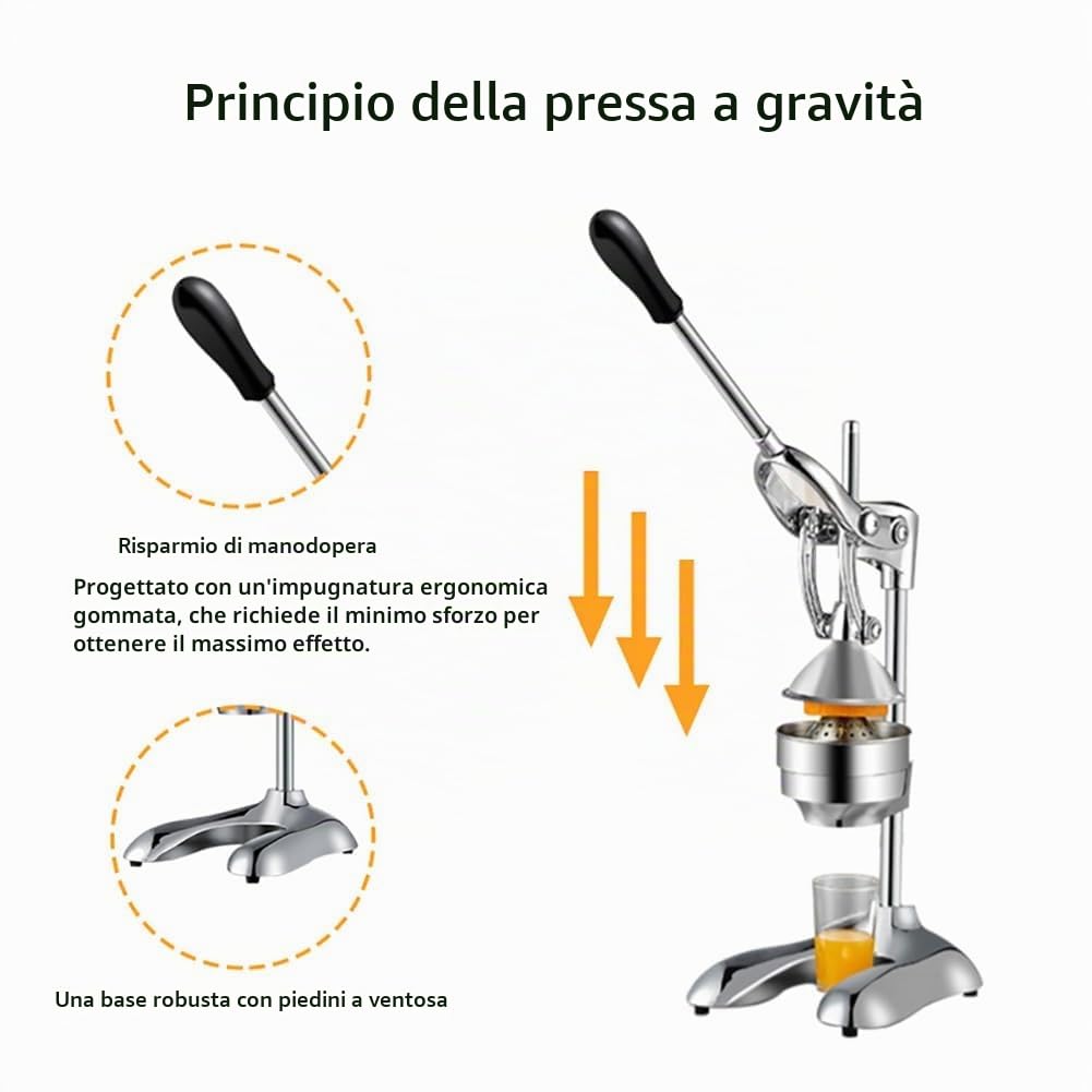 Spremiagrumi Manuale Professionale in Acciaio Inossidabile - Resistente per Arancia, Limone, Lime e Melograno