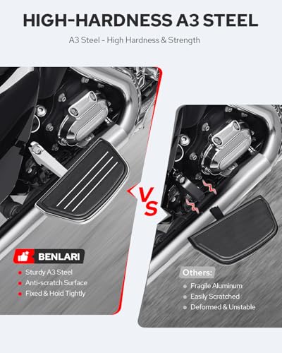 Image of Benlari Passenger Floorboards Motorcycle Footboards Stainless Steel with Mount Kits Compatible with Harley Davidson Touring Road King Street Glide Road Glide Electra Glide 1993-2025 Streamline(Chrome)