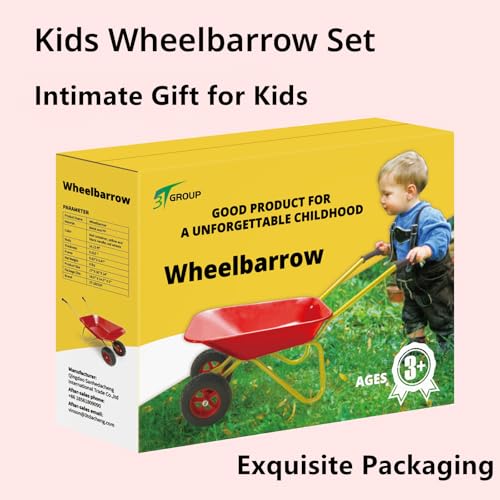Image of 2 Wheel Toddler Gardening Tool Metal Wheelbarrow for Kids Wheel Barrow(red) | Kids Gardening Tools Set Children Wheelbarrow Gift Wheel Barrel All Seasons Digging Weed,Sand,Sweeping Leaves,Snow