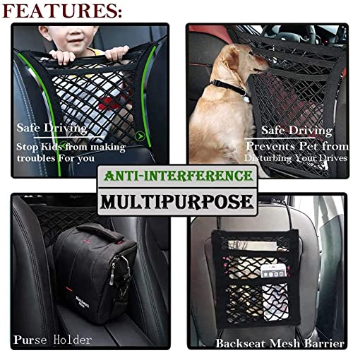 FALCALE Dykeson Upgraded 3-Layer Pet Barrier Dog Car Net Barrier With Auto Safety Mesh Organizer Baby Stretchable Storage Bag Universal For Cars,Suvs-Easy Install,Safer To Drive With Children And Pets 2 517HuHdNBmL