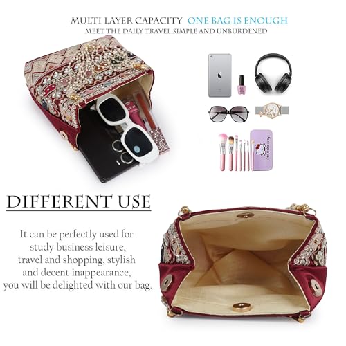 Image of PLANX Velvet SilK Stylish Embroidery Unique Design Traditional Ethnic Wedding Party Handheld Potli For Women