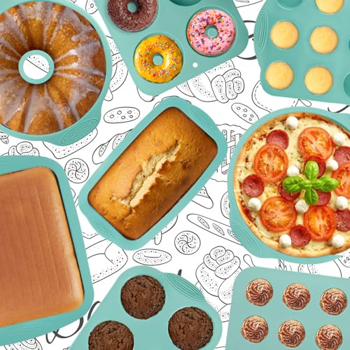 39 PCS Silicone Bakeware Set Nonstick Silicone Baking Trays Cake Pan Tin Set with Round Square Pan Donut Bread Loaf Muffin Sheet Cupcake Moulds - Image 6