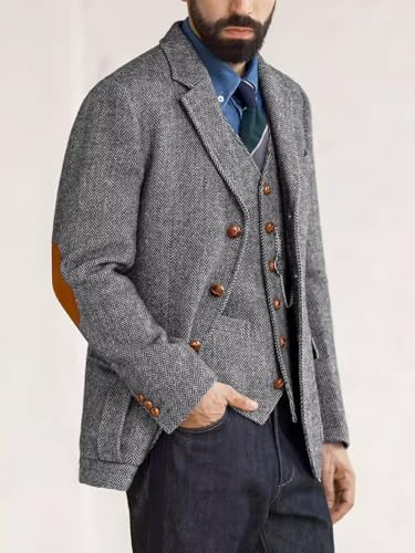 2 Pcs Men's Tweed Suit Herringbone Sports Jacket Vest Set Slim Wool Blend Vintage Groom Wedding Tuxedo Set Outfits2