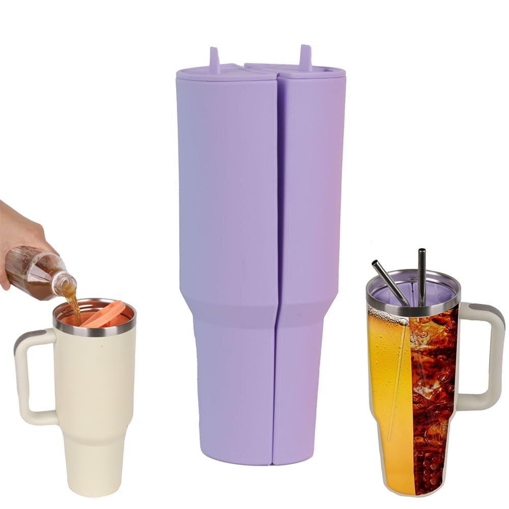 2-in-1 Drink Separator for Stanley Cups Accessories, Silicone Liner Divider for Stanley Tumbler 40 oz, Stanley Cup Accessory (Purple)