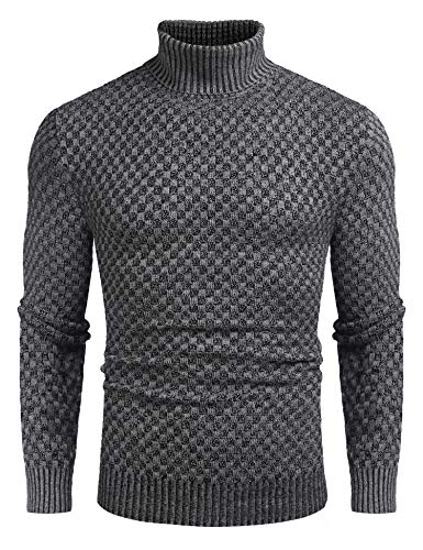 COOFANDY Men Slim Fit Sweater Thick Wool Casual Basic Turtleneck Pullover Winter