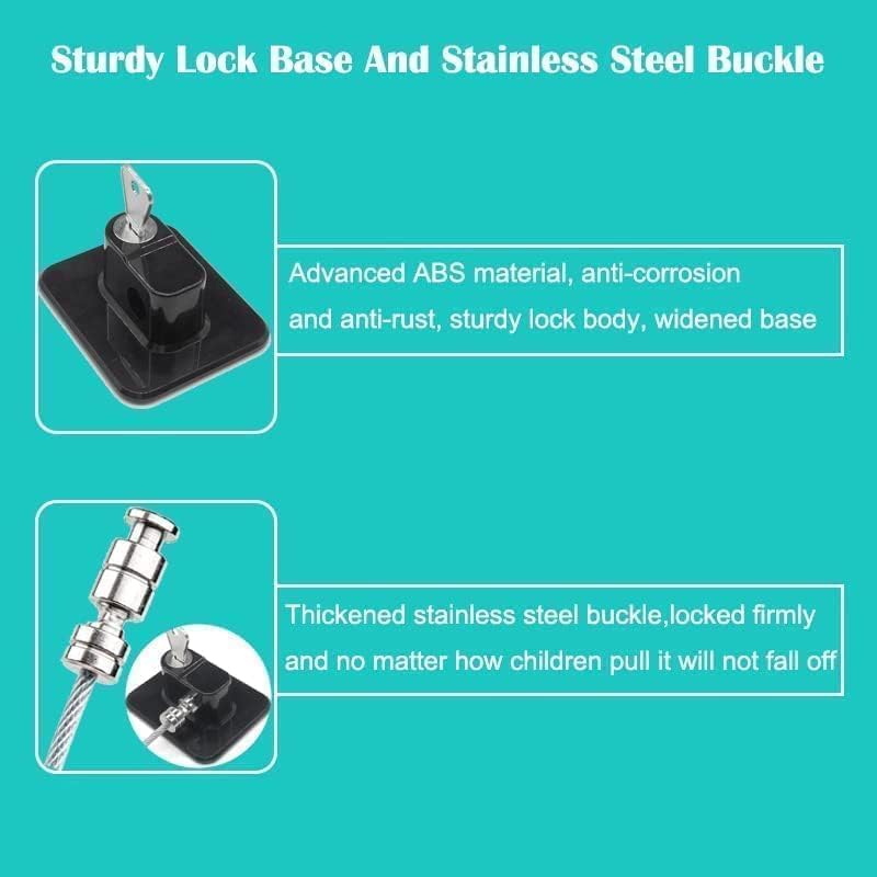 Image of Child Safety Device Refrigerator Door Lock with 2 Key and Adhesives, Cabinet Restrictor Cable for Baby and Toddler, Lock for Cupboards, Drawers, Fridge, Wardrobe, Black, Pack of 1