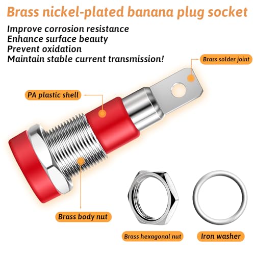 Image of 10 PCS Banana Jack Socket Female Banana Plug Connectors Bananas Jack Red and Black Female Socket Binding Post Adapter Brass Soldering Females Sockets Binding Post Adapter for DIY Test Projects