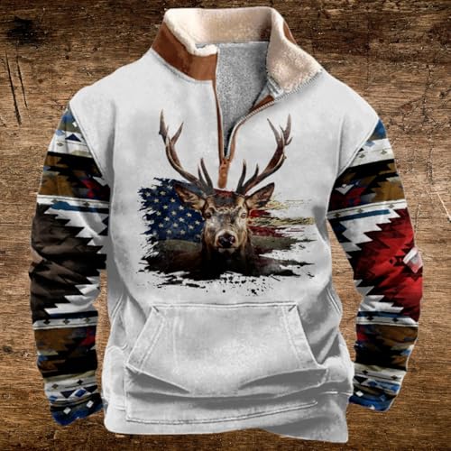 Mens Fleece Aztec Sweatshirt Western Half Zip Pullover Tops 2024 Winter Warm Long Sleeve Ethnic Cowboy Jackets2