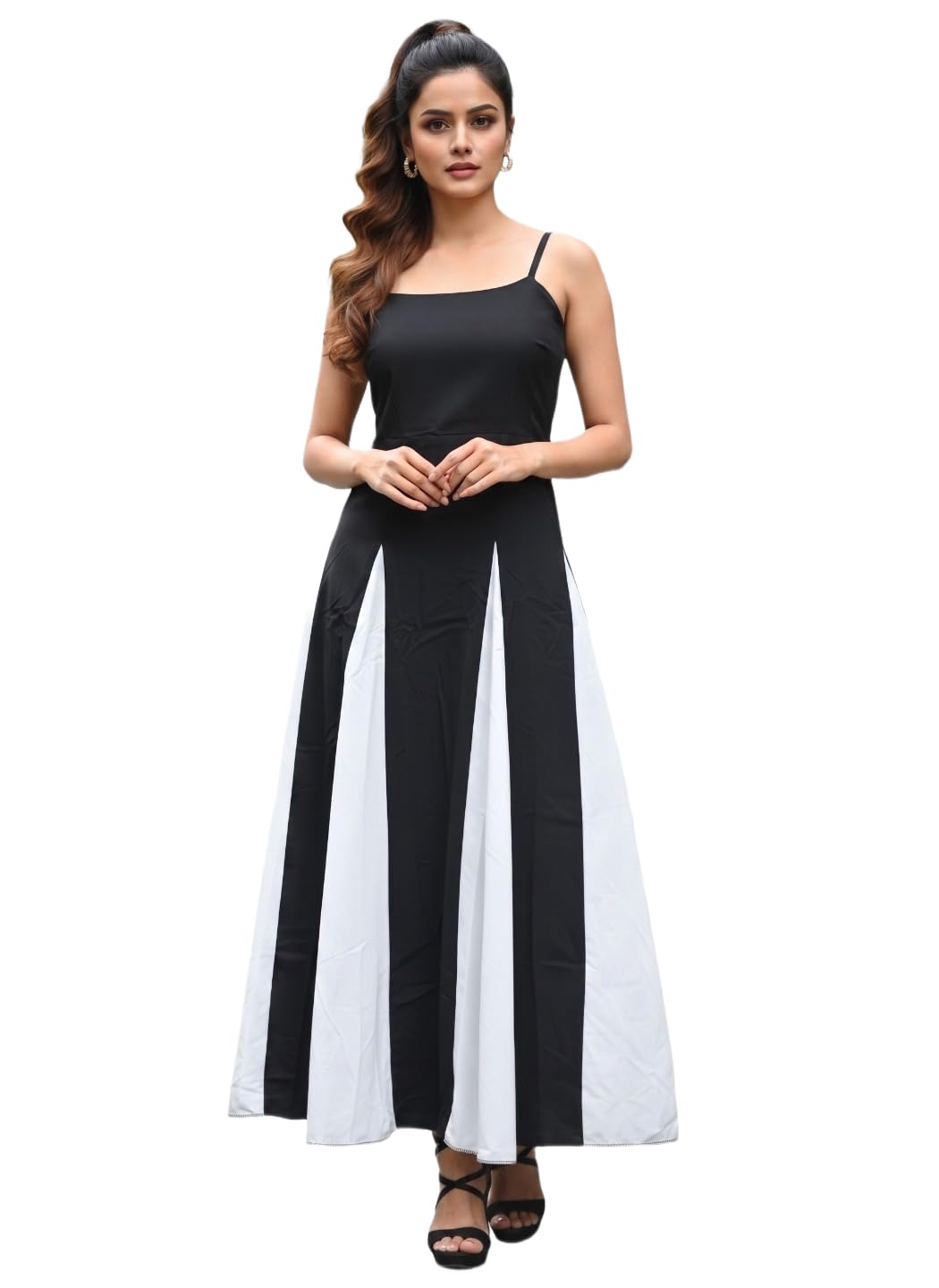 LALAN ART Women Black & White Georgette Maxi Dress - Image 1