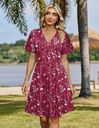 Image of Zeagoo Womens Summer Dresses Wrap V Neck Dress Floral A-Line Ruffle Sleeve Casual Sundress with Pockets 2026