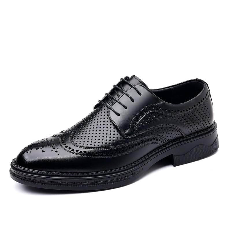 YZABEL Men's Patent Leather Business Casual Shoes, Pointed Toe Lace-Up Oxfords Dress Shoes, Breathable Hollow for Formal and Everyday Wear