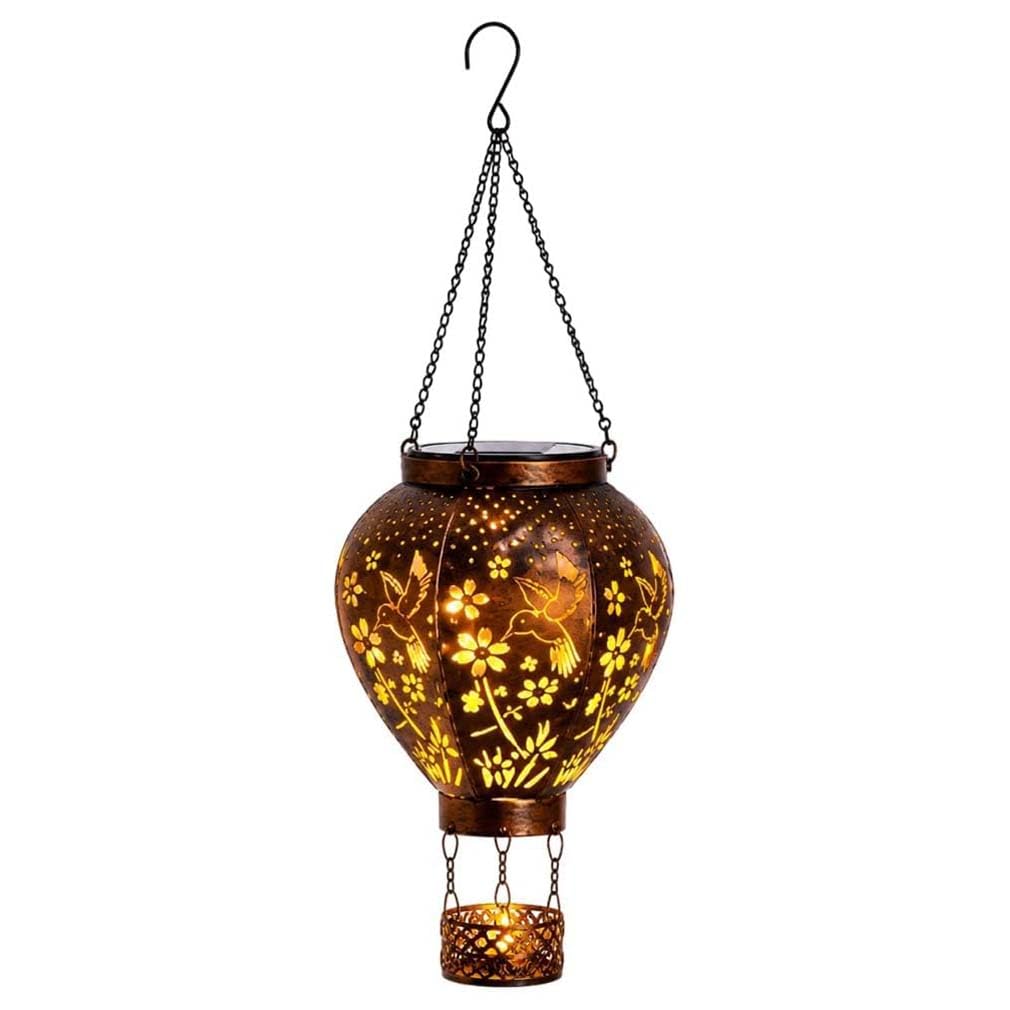 Solar-Powered Hot Air Balloon Lantern, Hummingbird/Mushroom Hanging Solar LED Lights Outdoor Waterproof, Portable Decorative Outdoor Lamp Made of Metal for Garden, Patios & Pathway (Hummingbird)