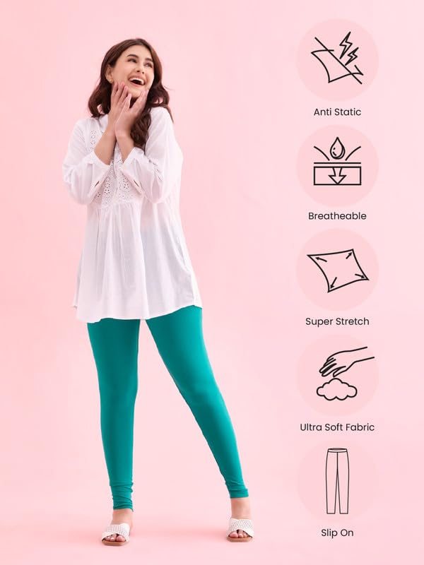 Image of GO COLORS Soft Cotton Stretch Ankle Length Leggings for Women | Breathable