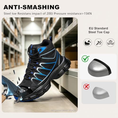 Image of Hogent Steel Toe Shoes for Men Women - Non Slip & Lightweight Work Shoes | Shock Absorption Cushion Sole, Breathable Safety Shoes, Ideal for Construction, Warehouse, Kitchen Work, Food Service