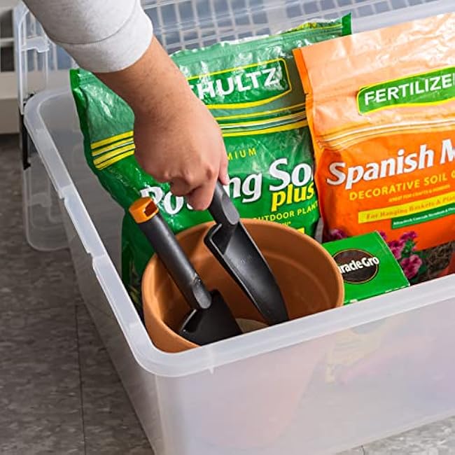 IRIS USA 68 Qt Stackable Plastic Storage Bins with Lids, 1 Pack - BPA-Free, See-Through Organizing Solution, Latches, Durable Nestable Containers, Secure Pull Handle, Made in USA - Clear