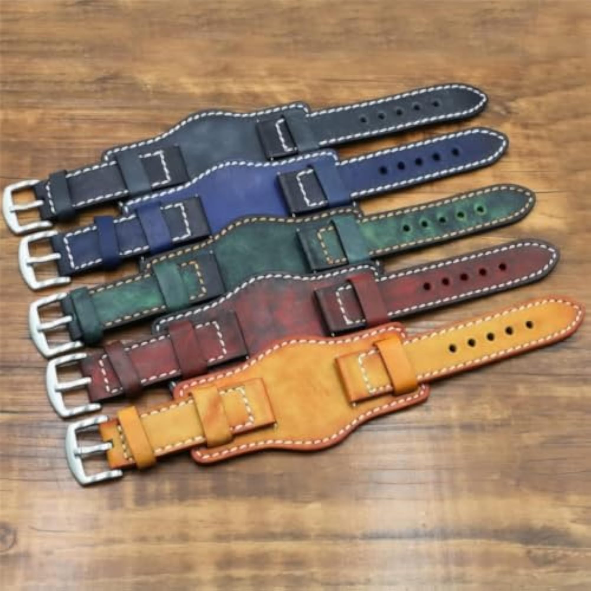 Vintage-Style Leather Watch Strap, Tapered Perforated Design