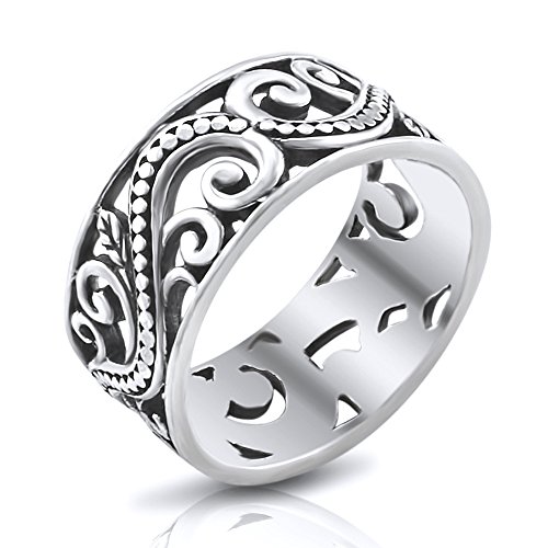 Sterling Silver 9MM Antique Bali Filigree Scroll Band Ring - Size 8