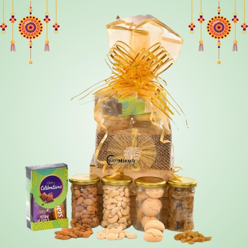Image of NUTRI MIRACLE Rakhi Gift Hamper for Brother & Sister | Dry Fruits Pack to Express Gratitude