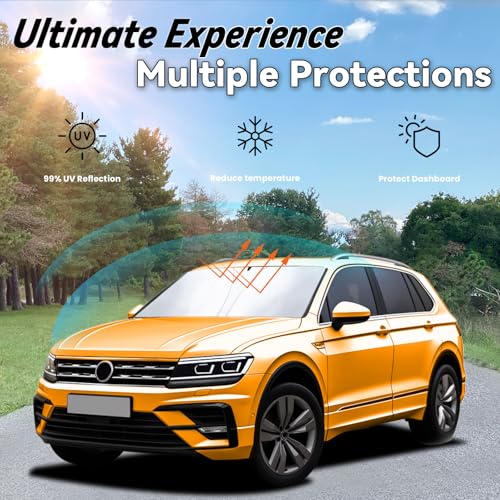 Image of Windshield Sun Shade for 2018-2026 VW Tiguan Volkswagen Tiguan | Front Window Sunshade with 240T Sun Visor Protector Foldable Heat Shield Blocks UV Rays Keep Cars Cooler, Car Accessories