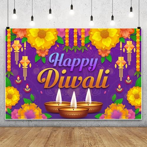 Image of 9x6ft Happy Diwali Backdrop Banner Decorations India Festival of Lights Party Supplies for Diwali Party Indian Deepavali Lights Diyas Decor Supplies