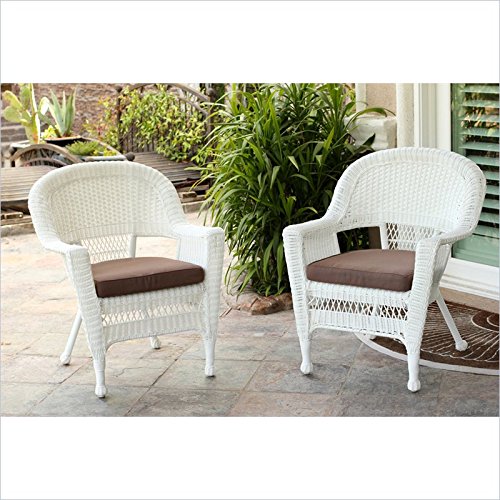 Jeco Wicker Chair In White With Brown Cushion (Set Of 4) #TOP8