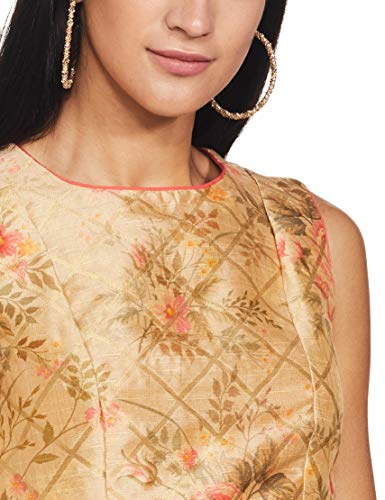 Image of BIBA Poly Cotton Printed Straight Semi-Formal Top With Skirt And Dupatta