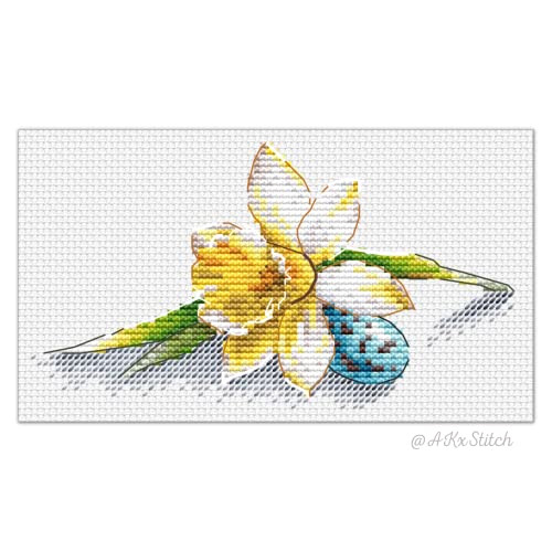 Kit broderie point de croix jonquille PDF fleur de printemps pour débutant toile Aida