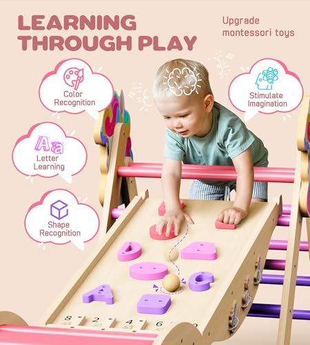 Image of Pikler Triangle Set, 11-in-1 Montessori Climbing Toy for Toddlers, Foldable Wooden Indoor Jungle Gym & Playground Climber for Learning and Motor Skills (18 Months-7 Years)