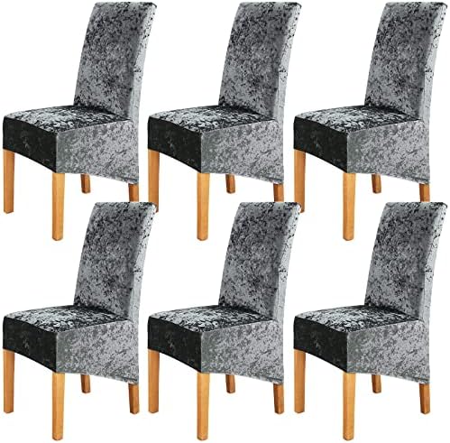 Crushed Velvet Large Size Dining Chair Covers Set of 4,Dining Room Chair Slipcovers,Stretch Elastic Removable Washable High Back Chair Covers for Dining Room,Hotel,Kitchen,Home(Dark Grey,Pack of 4)