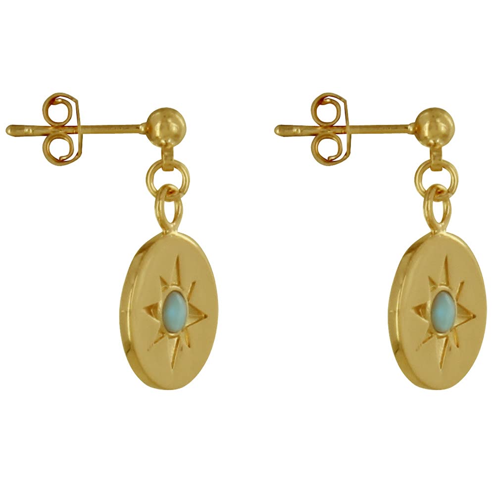 LES POULETTES BIJOUX - Orecchini in Placcato Oro Medaglia Rotonda Costellazione e Mezza Perla Larimar