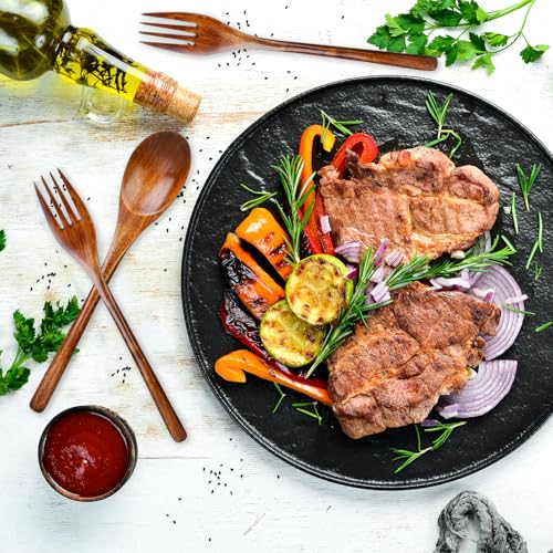 Xthrotsenk 595575_1_HIPIUCJKC 6 Pcs Wooden Forks And Spoons Reusable Wooden Spoons Forks Set Eating Utensil Set Wooden Cutlery Wood Dinnerware Set Wood Kitchen Tableware Bamboo Utensils thumb #4