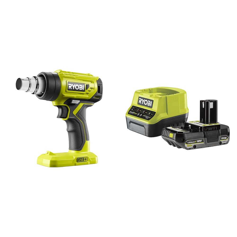 Ryobi - Pistolet thermique 18V - 470°C - 170 L/min - Livré avec 1 buse de réduction et 1 buse à réflecteur- 1 batterie 2Ah et 1 chargeur rapide