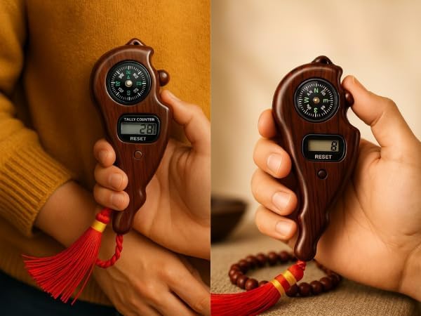 Image of Mantra Jaap Digital Tally Counter with Compass Machine 2pcs Set-1 Multi-Color | Unique Design, Portable Hand Counting, Digital Jap Mala Combo