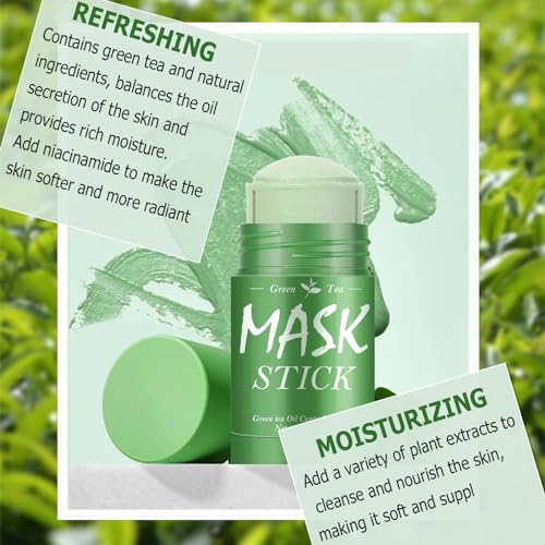 2 opakowania Green Mask Stick,Zielona herbata Oczyszczająca Maska do oczyszczania herbaty, Maska do czyszczenia i głębokiego oczyszczania, głębokie czyszczenie i kontrola oleju, dostosuj równowagę