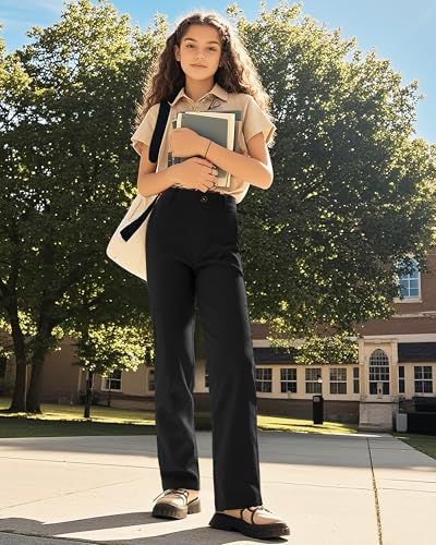 Image of Girls Uniform Pants Kids Dress Pants High Stretchy with Pockets