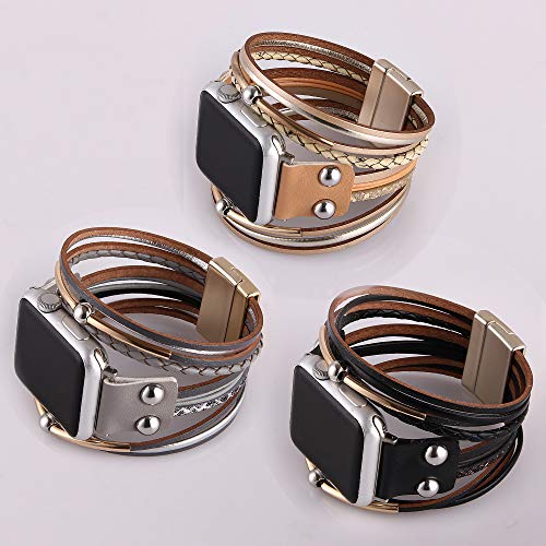 Viqiv Multi-Layer Wrap Bracelet Band Compatible With Apple Watch 38Mm 40Mm 41Mm Sports Watches For Men Women, Magnetic Buckle Cuff Bracelet Jewelry Wrist Strap For Iwatch Series Se 7/6/5/4/3/2/1, Beige #TOP6