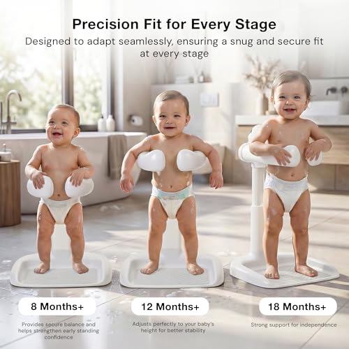 Image of BAYBEE Shower Bath Stand for Baby for 0 - 3 Years for Kids | Duck Design Baby Standing Bath Stand with Adjustable Height & Width | Portable Kids Bathstand with Shower Holder & Anti-Slip Base (Grey)