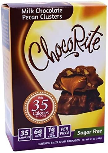 - CHOCORITE CHOCOLATE VALUE PACK -6 24 GRAM BARS-SUGAR FREE-35 CALORIES PER PIECE (MILK CHOCOLATE PECAN CLUSTERS)
