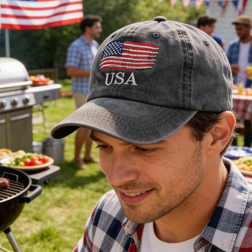 Image of IZUS Men's USA-Flag-Embroidered Baseball-Cap Washed-Cotton Dad-Tracker-Hat American-Independence-Day