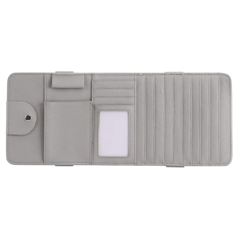 idain PU Leather Car Sun Visor CD Holder Organizer Case Storage Clip,Pen Glasses CD Card Holder Storage Pouch,Gray