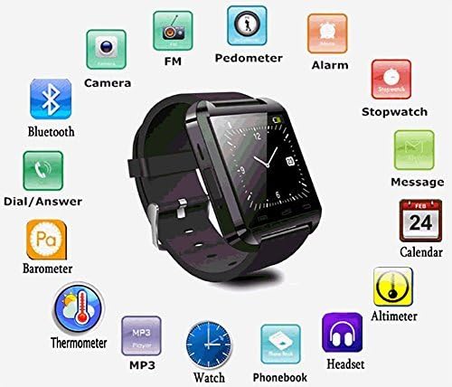Jiyanshi Smart Android U8 Bracelet Watch and Activity Wristband / Wireless Bluetooth Connectivity / Pedometer / Stop Watch / Barometer Android / IOS Mobile Phone Wrist Watch With Activity Trackers and Fitness Band Features Compatible With Reliance Jio LYF Water